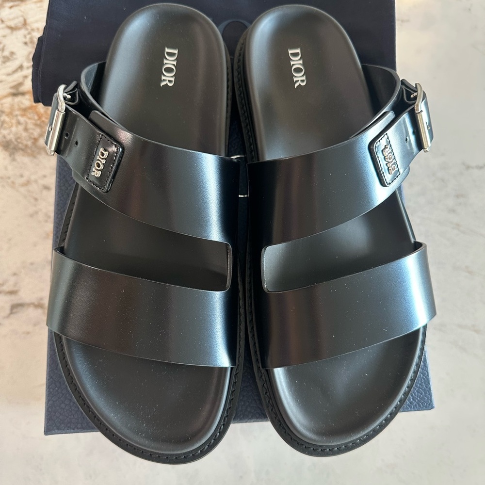 Dior Aqua Sandals - Black leather- size 45 - 12 - Brand new with box